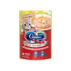 Ginno Cat Gourmet Pouch Wet Cat Food - อาหารแมวเปียก รสปลาทูน่าหน้าหอยเชลล์ในเกรวี่ 60g