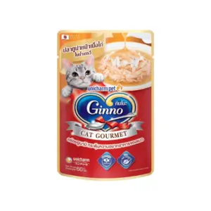 อาหารแมวเปียก 467709 Ginno Cat Gourmet Pouch Wet Cat Food - อาหารแมวเปียก รสปลาทูน่าหน้าเนื้อไก่ในเกรวี่ 60g