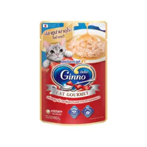 อาหารแมวเปียก 466167 Ginno Cat Gourmet Pouch Wet Cat Food - อาหารแมวเปียก รสปลาทูน่าหน้ามากุโระในเกรวี่ 60g