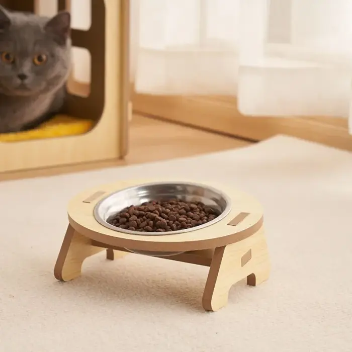 wooden_table_cat_bowl Wooden Elevated Food Bowl - ชามอาหารสำหรับสัตว์เลี้ยงแบบฐานไม้ยกสูง ชามเดี่ยว (12.5x21x17.5cm) (517390)