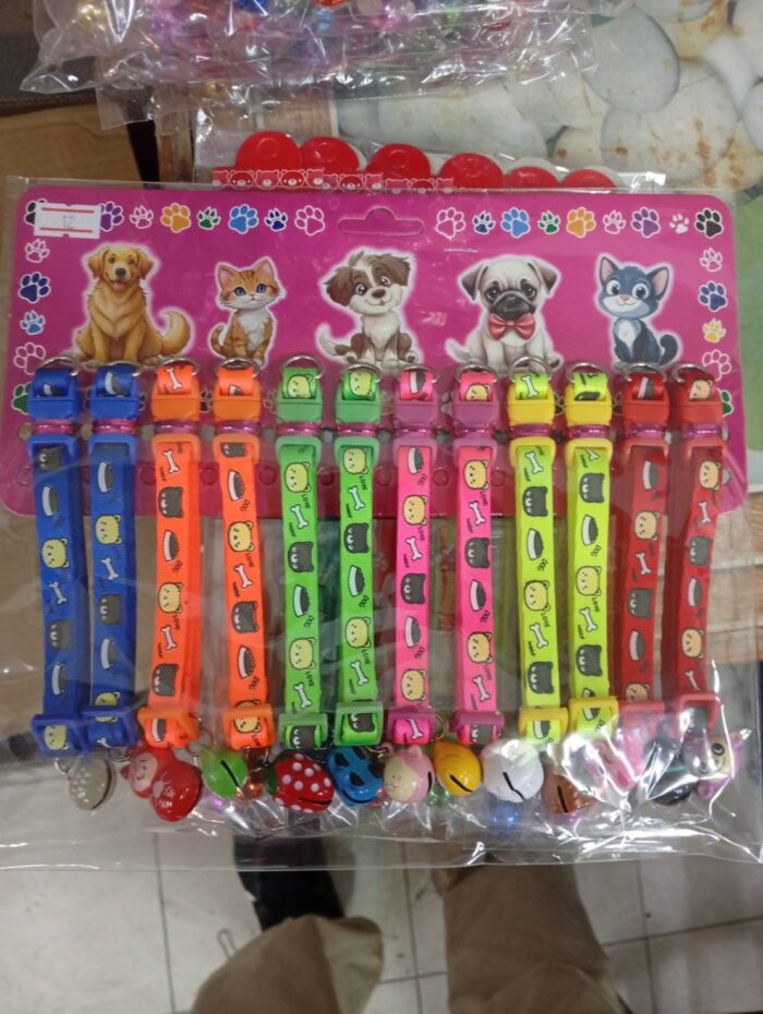ปลอกคอ 504705 ปลอกคอ 3หุน ลิบบิ้น2ชั้น กระพรวนตุ๊กตา 12นิ้ว