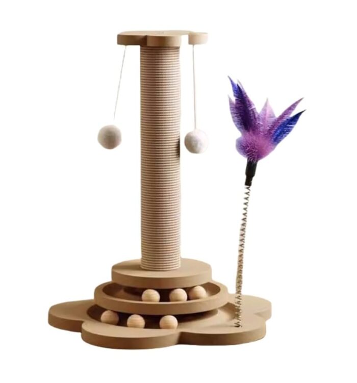 Cat Scratcher Wooden Style Cat Scratcher Wooden Style (W24xD24xH40cm) - เสาลับเล็บสำหรับแมว พร้อมรางของเล่น (526814)
