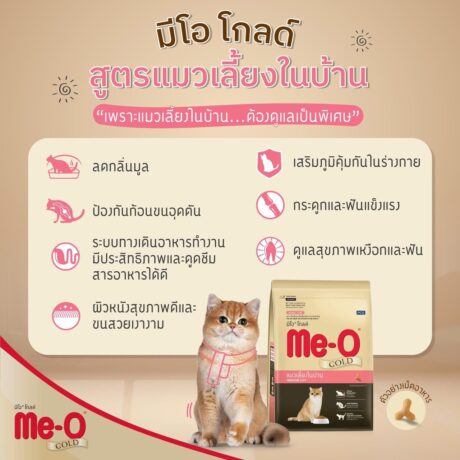 Me-O Gold Indoor Cat 1+ 1.2kg - อาหารเม็ดสูตรแมวเลี้ยงในบ้าน เหมาะสำหรับอายุ 1 ปีขึ้นไป ขนาด 1.2 กิโลกรัม (526926)