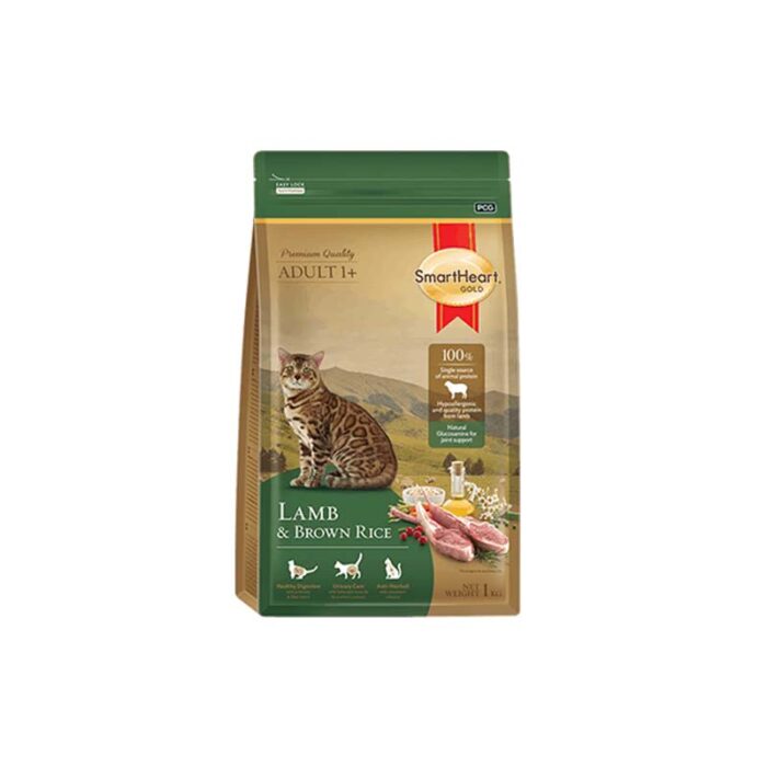 Smartheart Gold Lamb & Brown Rice 1kg - อาหารเม็ดสูตรแกะและข้าวกล้อง เหมาะสำหรับแมวโตอายุ 1 ปีขึ้นไป ขนาด 1 กิโลกรัม (527167)
