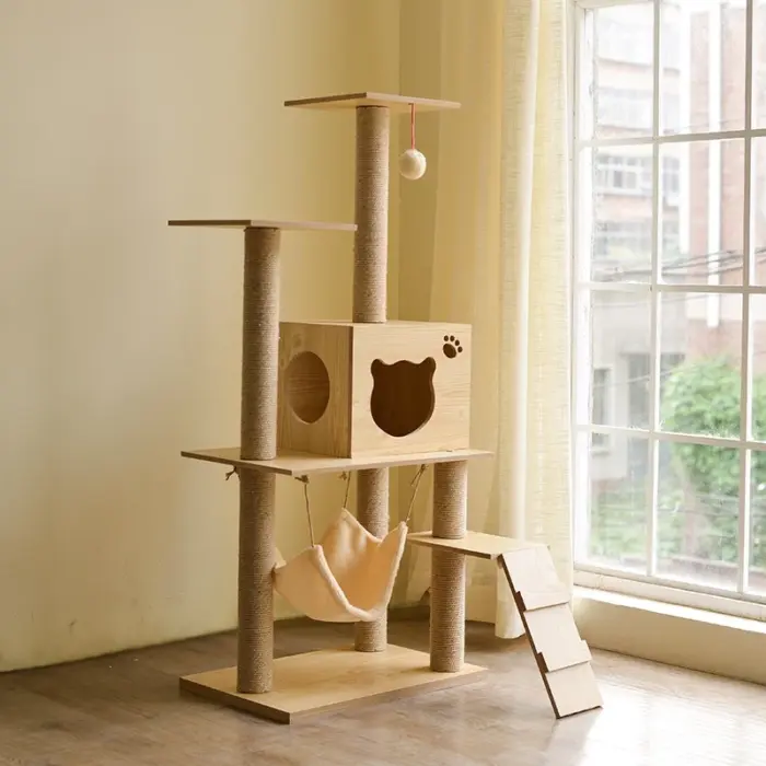 55630b7d974f66df25c17b1fb4259a39 Cat Tree Condo House - คอนโดแมวแบบไม้สไตล์มินิมอล (60x40x125cm) (541845)