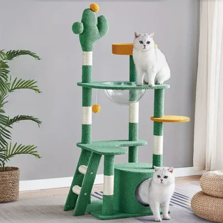 Cat Tree Condo House - คอนโดแมวแบบต้นกระบองเพชรพร้อมหลุมอะคลิลิค (X-3/50x50x136cm) (542793)