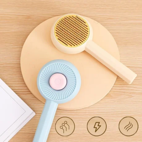 Pet Brush - หวีแปรงขนสัตว์เลี้ยงแบบมีปุ่มกด รูปหน้าพัดลม (19x8×3cm) (541472)