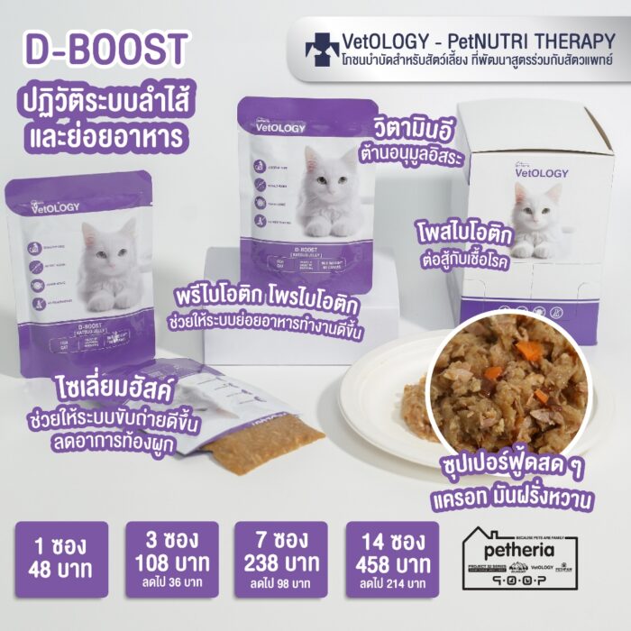 VetOLOGY D-BOOST KATSUO JELLY – อาหารแมวเปียก สูตรเสริมระบบลำไส้และย่อยอาหาร คัตสึโอะเยลลี่ 80g (552827)