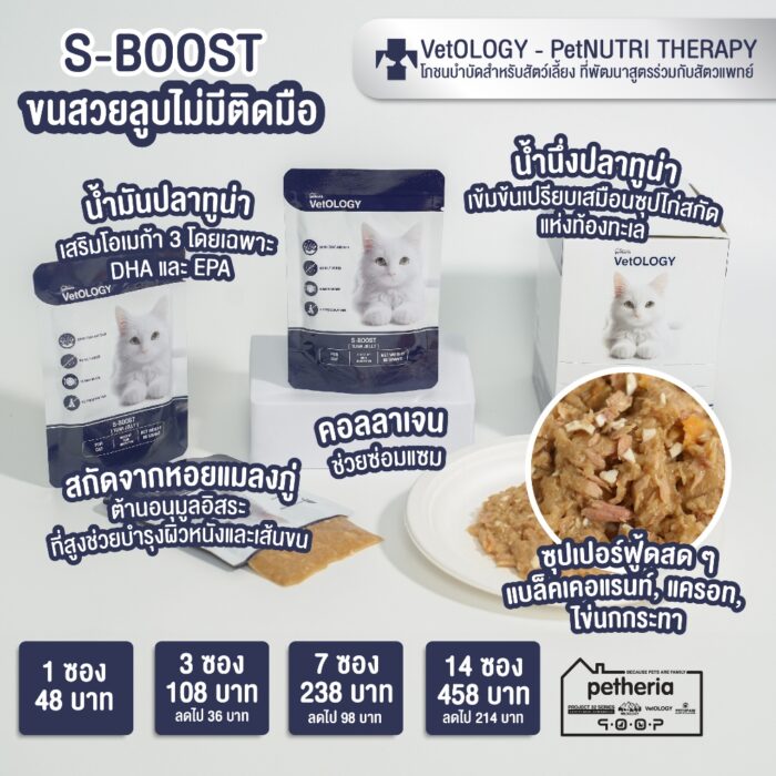 VetOLOGY S-BOOST TUNA JELLY – อาหารแมวเปียก สูตรขนสวย ทูน่าเจลลี่ 80g (552791)