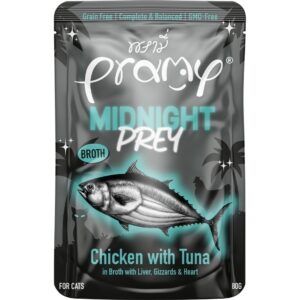 Pramy Midnight Prey Chicken with Tuna in Broth 80g Pramy Midnight Prey Chicken with Tuna in Broth 80g