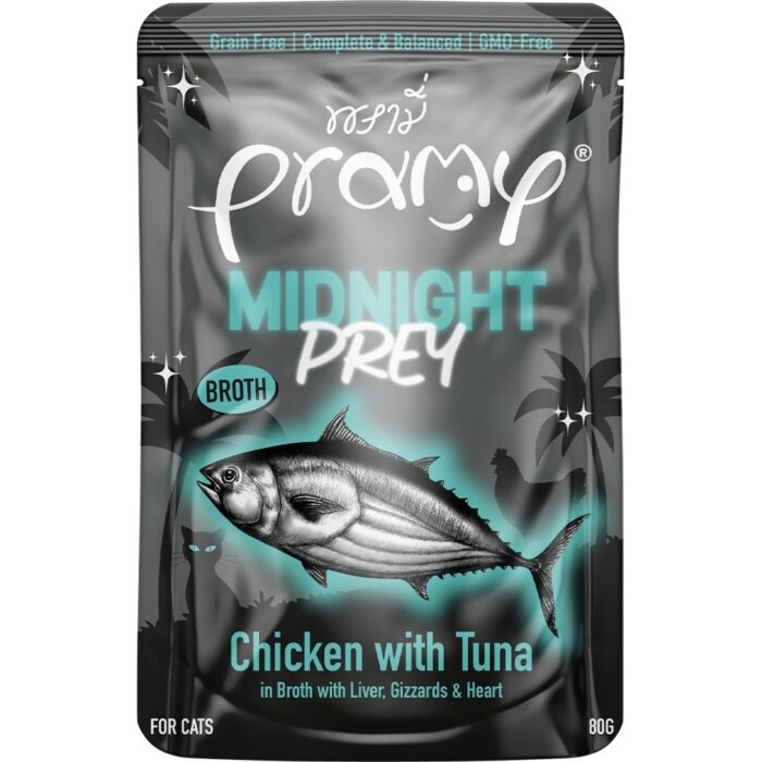 Pramy Midnight Prey Chicken with Tuna in Broth 80g Pramy Midnight Prey Chicken with Tuna in Broth 80g