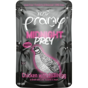 Pramy Midnight Prey Chicken with Quail Egg in Broth 80g Pramy Midnight Prey Chicken with Quail Egg in Broth 80g
