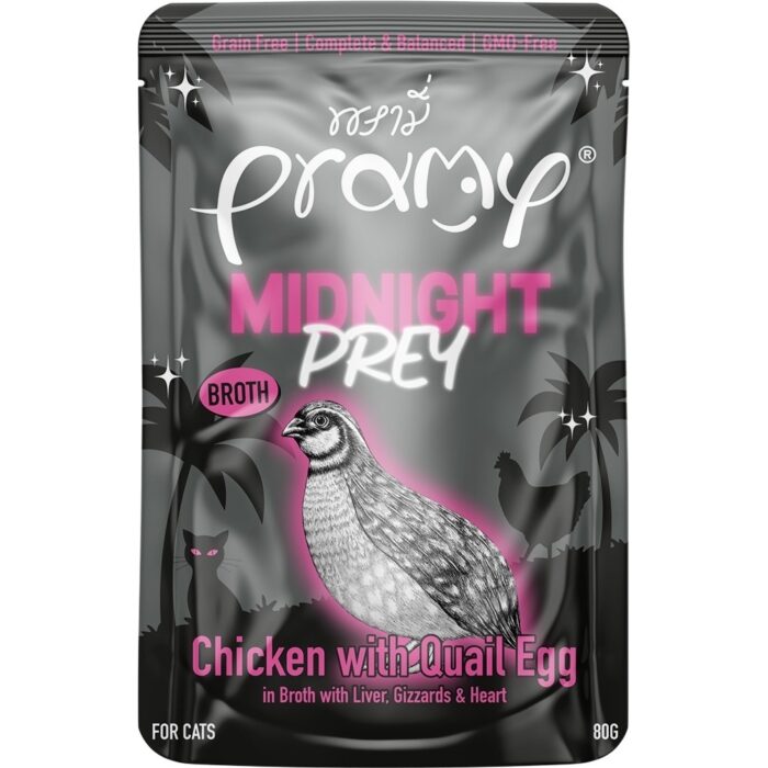 Pramy Midnight Prey Chicken with Quail Egg in Broth 80g Pramy Midnight Prey Chicken with Quail Egg in Broth 80g