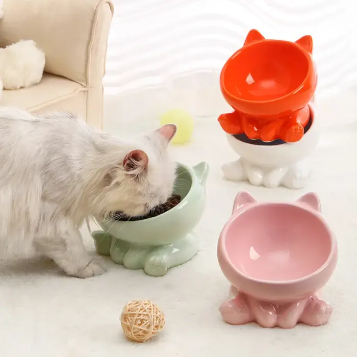 1Dishes-High-Foot Pet Bowl Elevated Ceramic - ชามอาหารเซรามิกสำหรับสัตว์เลี้ยงแบบยกสูง (11x13cm) (578162)