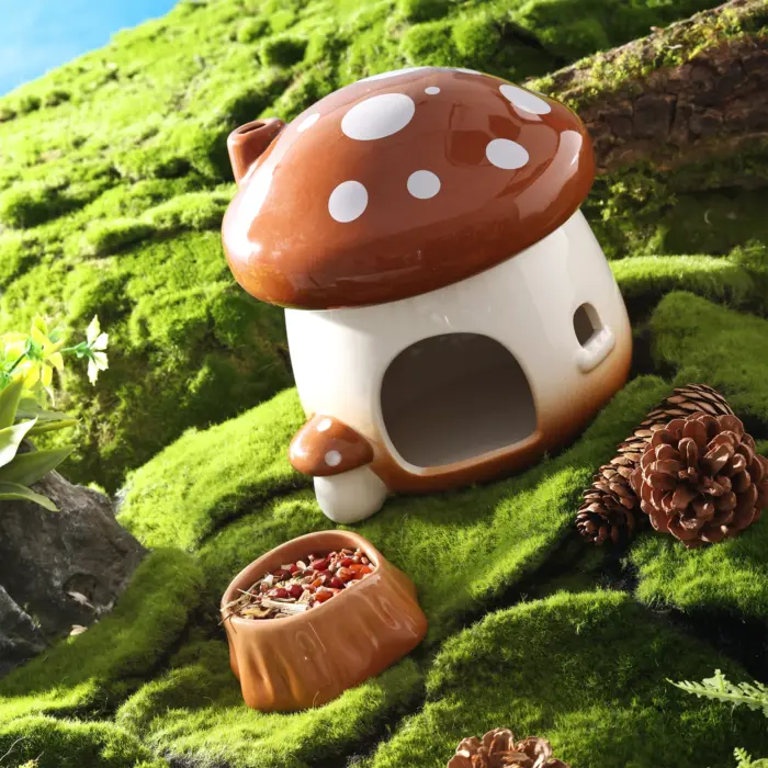 bucatstate_mushroom_house Bucatstate Mushroom House For Hamster S - บ้านเซรามิกสำหรับหนูแฮมสเตอร์ ธีมเห็ดป่า ขนาดเล็ก (12x12x12cm) (579550)