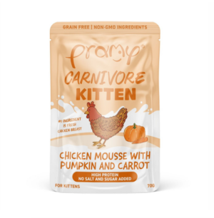 อาหารเปียกลูกแมว 586180 Pramy Carnivore Kitten - อาหารเปียกลูกแมว ไก่มูสกับฟักทองและแครอท 70g