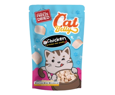 CatBelly Chicken and Chicken Liver Powder Freeze Dried - ขนมอกไก่ฟรีซดราย พร้อมผงโรยตับไก่ 80g