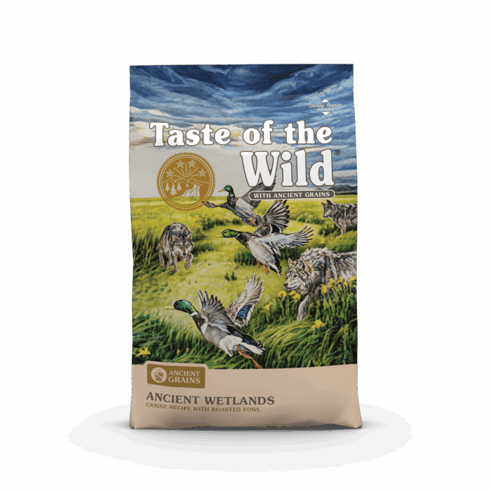 ancient-wetlands-dry-canine-recipe Taste of the Wild Ancient Wetlands - อาหารสุนัข สูตรนกกระทาย่าง เป็ดย่าง ไก่งวงรมควัน 680g (585483)