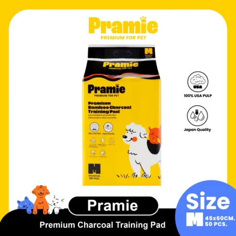 PRO Pramie Premium Bamboo Charcoal Training Pad Size M - แผ่นรองซับฝึกขับถ่าย สัตว์เลี้ยง เกรดพรีเมี่ยม กลิ่นชาโคล (45x60cm 50แผ่น)(588851)