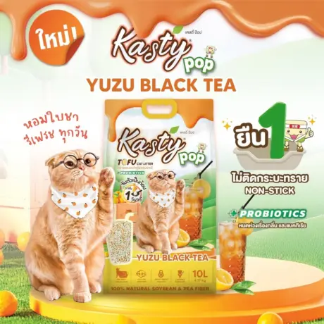 Kasty Pop Tofu Litter Yuzu Black Tea - ทรายแมวเต้าหู้ กลิ่นชาดำยูสุ 6L (589737)
