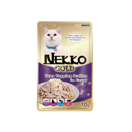 Nekko Gold Tuna Topping Scallop in Gravy - อาหารเปียกแมว ปลาทูน่าหน้าหอยเชลล์ในน้ำเกรวี่ 70g